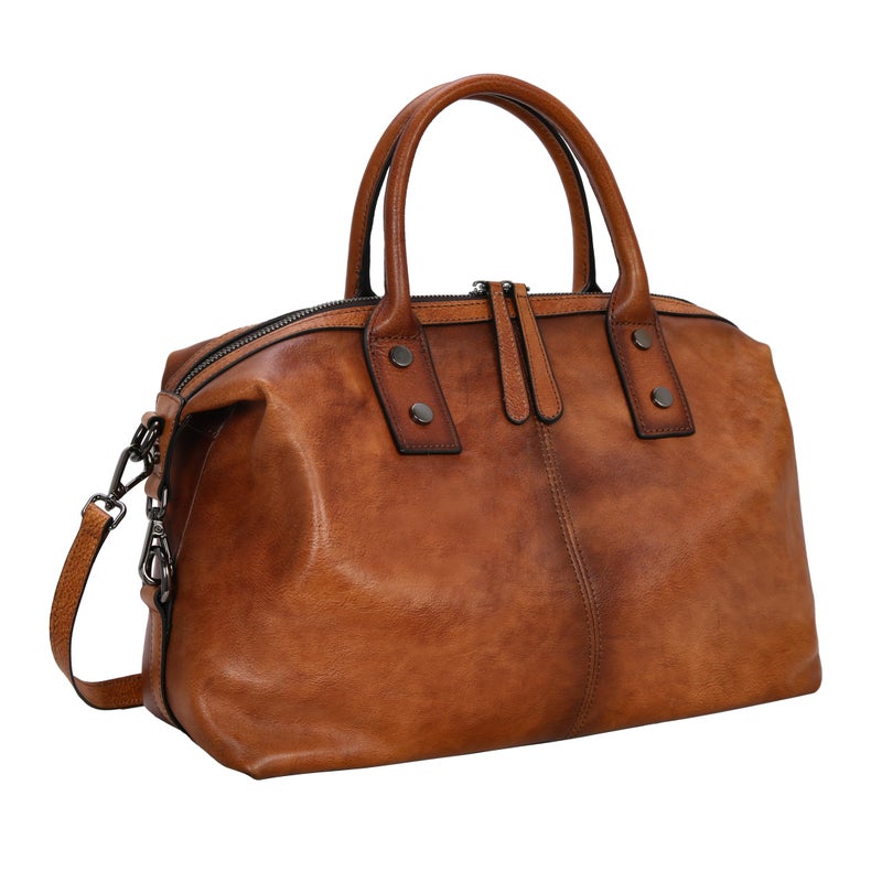 Iswee Genuine Leather Satchel Tote Bag Top Handle Handbag Designer Shoulder Bag Large Capacity Cross Body Bag (Light Brown) - Image 1