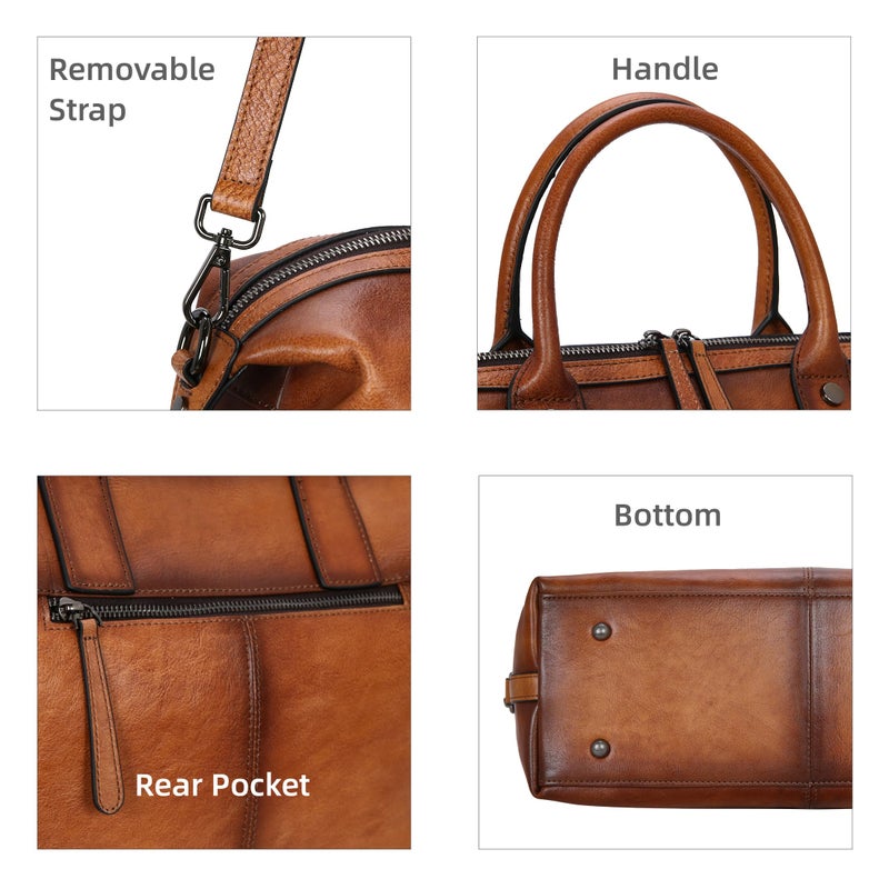 Iswee Genuine Leather Satchel Tote Bag Top Handle Handbag Designer Shoulder Bag Large Capacity Cross Body Bag (Light Brown) - Image 5