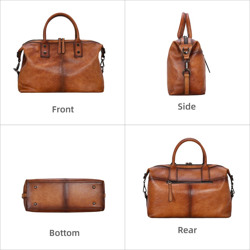 Iswee Genuine Leather Satchel Tote Bag Top Handle Handbag Designer Shoulder Bag Large Capacity Cross Body Bag (Light Brown) - Image 4
