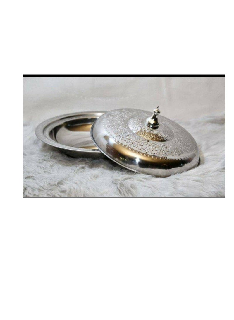 Imported serving tray and serving pot, large size 34 cm, with an elegant cover for serving Kabsa and Fatta in a luxurious and distinctive way R - Image 2