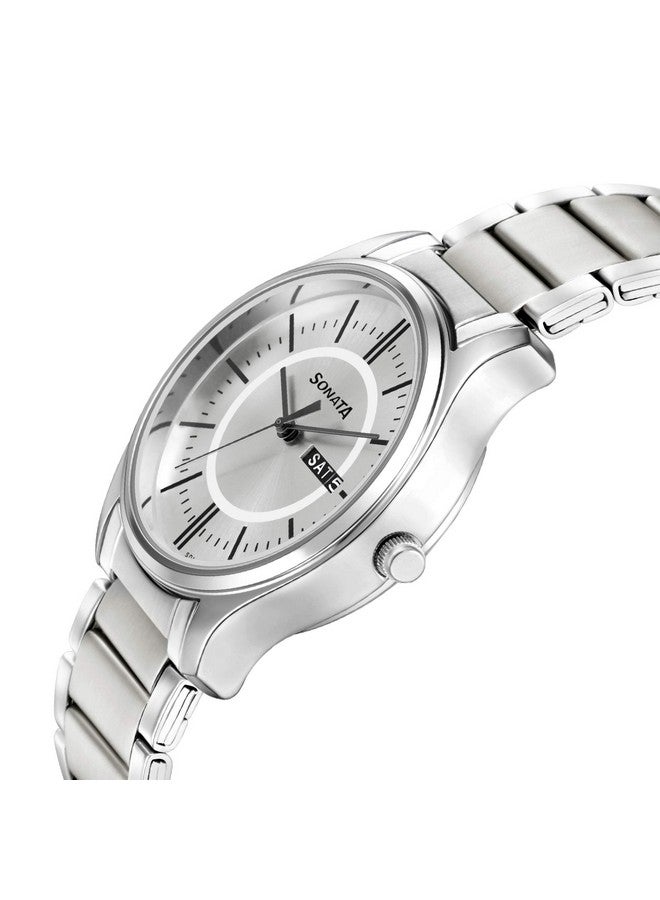 سوناتا ساعة سوناتا كوارتز أنالوج مع التاريخ واليوم بمينا فضية وسوار من الفولاذ المقاوم للصدأ للرجال - NS77082SM02W - Image 3