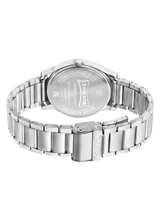سوناتا ساعة سوناتا كوارتز أنالوج مع التاريخ واليوم بمينا فضية وسوار من الفولاذ المقاوم للصدأ للرجال - NS77082SM02W - Image 4