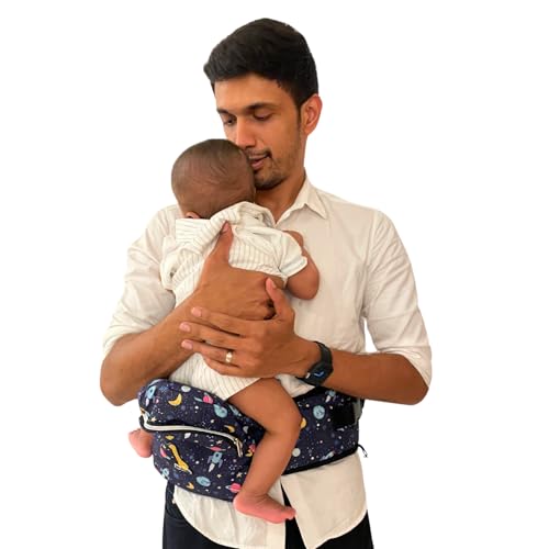 My Giraffe - Hippy Hop - Hip Seat Baby Carrier for 5 Months to 3 Years | Diaper Storage & Phone Pocket | Portable Sling Strap | Ergonomic Seat | Supports Up to 20 kg | Travel-Friendly - (Space Print) - Image 1