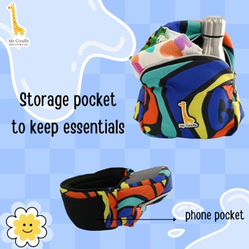 My Giraffe - Hippy Hop - Hip Seat Baby Carrier for 5 Months to 3 Years | Diaper Storage & Phone Pocket | Portable Sling Strap | Ergonomic Seat | Supports Up to 20 kg | Travel-Friendly - (Space Print) - Image 4