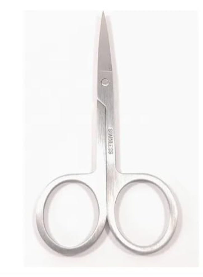 طقم مقصات العناية الشخصية (عرض 3 قطع) - مقص احترافي لقص الزوائد اللحمية، الحواجب، وشعر الوجه والأنف - ستانلس ستيل عالي الجودة - لون فضي. - Image 2