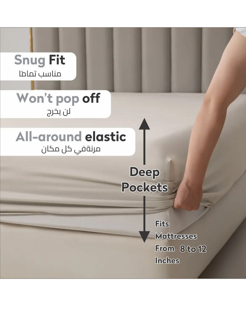 Donetella Bedding Fitted Sheet - Fits 150x200 Cm Bed For Queen Bed 3 Pcs (1 Fitted Sheet and 2 Pillowcases) - 30 Cm Deep Pocket - Solid Bed Sheet