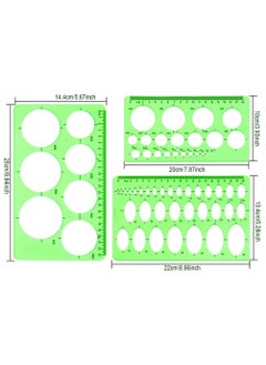 Generic 3 Pieces Circle and Oval Stationery Template, Clear Green Plastic Measuring Template Ruler, Geometric Ruler Template Digital Drawing for Office and School, Drawing Templates (3 Styles)  - Image 2