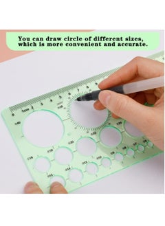 Generic 3 Pieces Circle and Oval Stationery Template, Clear Green Plastic Measuring Template Ruler, Geometric Ruler Template Digital Drawing for Office and School, Drawing Templates (3 Styles)  - Image 3