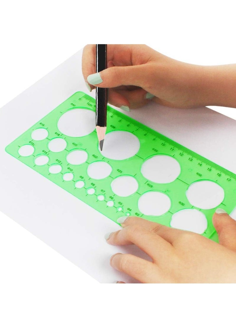 3 Pieces Circle and Oval Stationery Template, Clear Green Plastic Measuring Template Ruler, Geometric Ruler Template Digital Drawing for Office and School, Drawing Templates (3 Styles)
