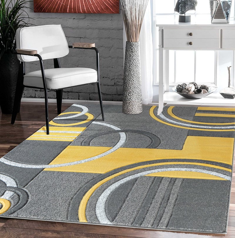 GLORY RUGS Area Rug Modern Soft Hand Carved Contemporary Floor Carpet with Premium Fluffy Texture for Indoor Living Dining Room and Bedroom Area 4x6 Yellow
