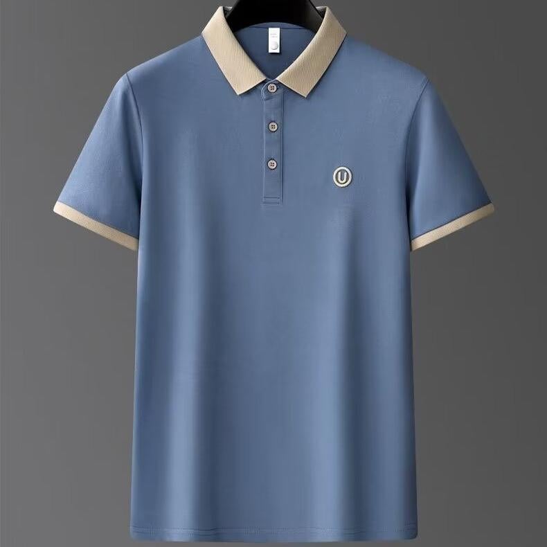 Mens Fashion Solid Color Polo Shirt for Spring Summer black  - Image 3