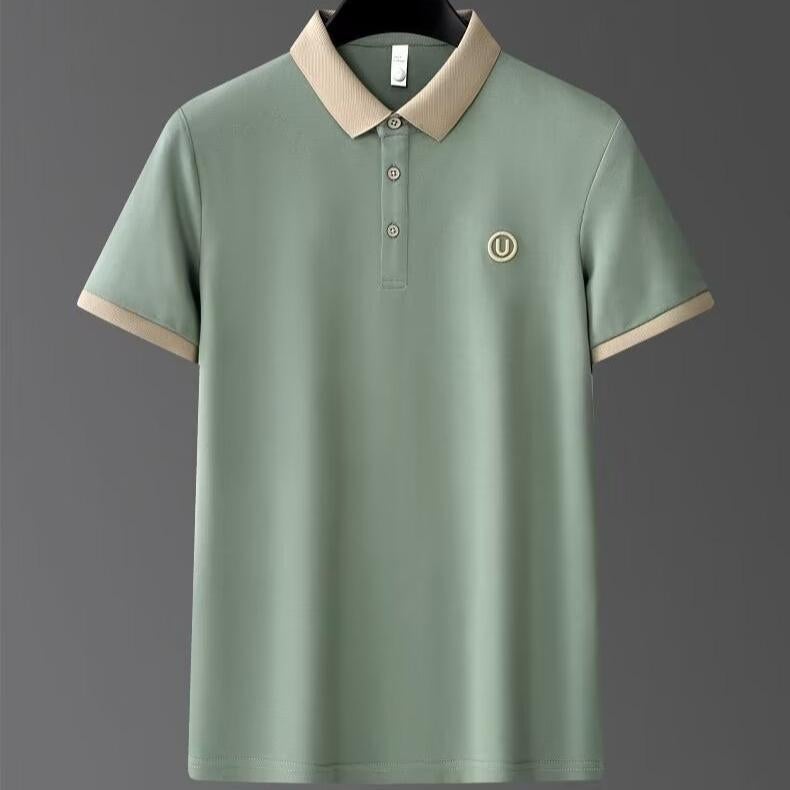 Mens Fashion Solid Color Polo Shirt for Spring Summer black  - Image 5