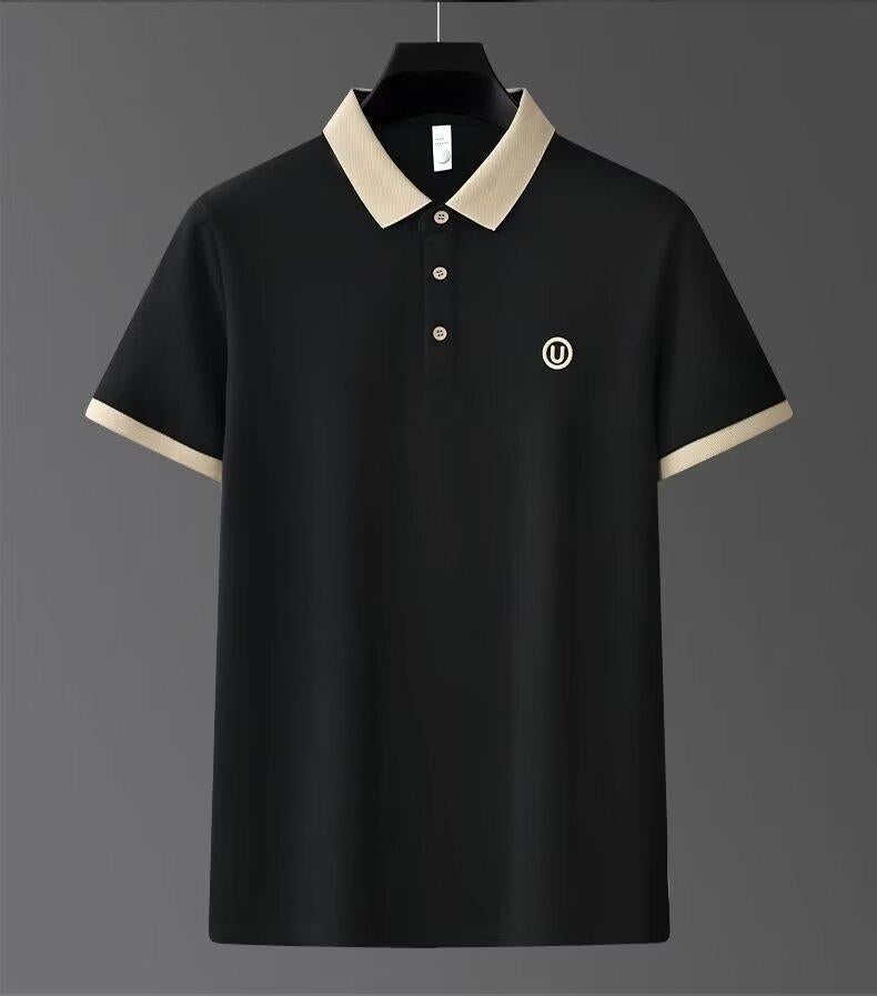 Mens Fashion Solid Color Polo Shirt for Spring Summer black  - Image 1