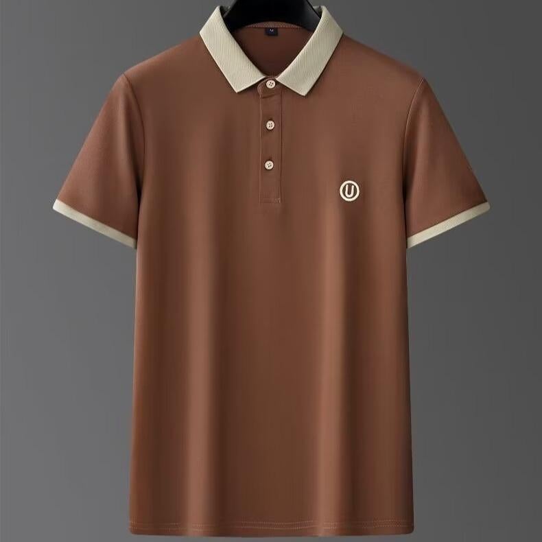 Mens Fashion Solid Color Polo Shirt for Spring Summer black  - Image 2
