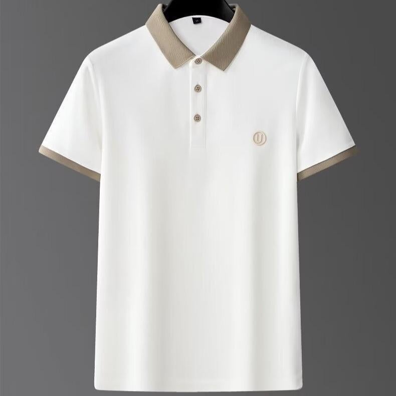 Mens Fashion Solid Color Polo Shirt for Spring Summer black  - Image 4