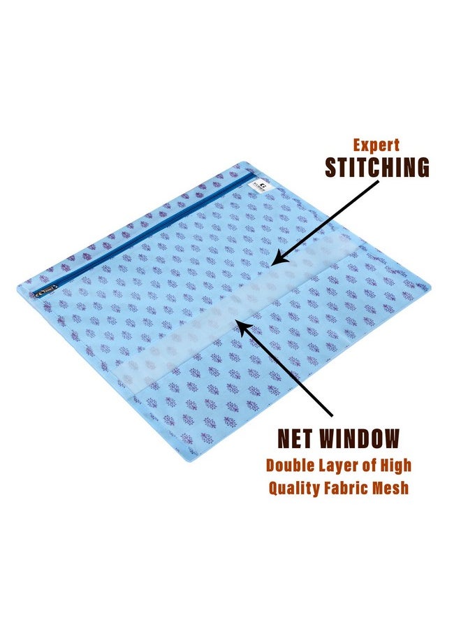 Kuber Industries Kuber Industries Pack of 10 Single Saree Bags | Clothes Bags for Storage | Non-Woven Wardrobe Organizer | Mesh Window Cloth Storage Bags Set | Single Packing Saree Bags | Floral-Print | Sky Blue  - Image 4