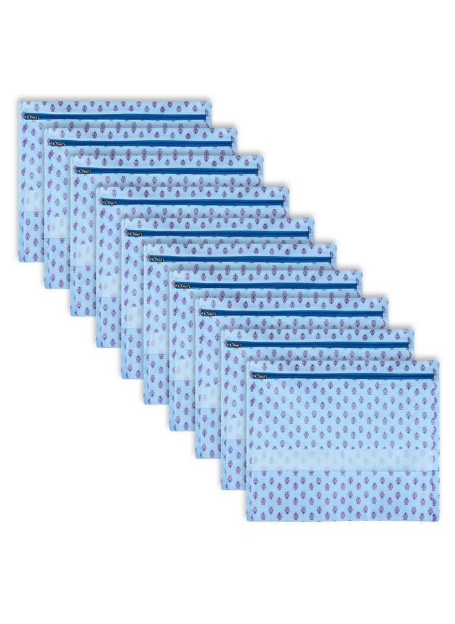 Kuber Industries Kuber Industries Pack of 10 Single Saree Bags | Clothes Bags for Storage | Non-Woven Wardrobe Organizer | Mesh Window Cloth Storage Bags Set | Single Packing Saree Bags | Floral-Print | Sky Blue  - Image 1