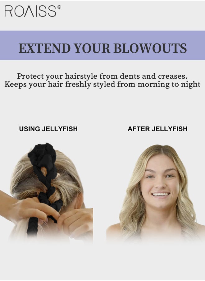 roaiss Heatless Curling Iron with Hair Tie, Heatless Curling Wand, head-worn Sleeping Curler, Big Wave Heatless Curling Rollers, Styling Tool for Women (Black)  - Image 5