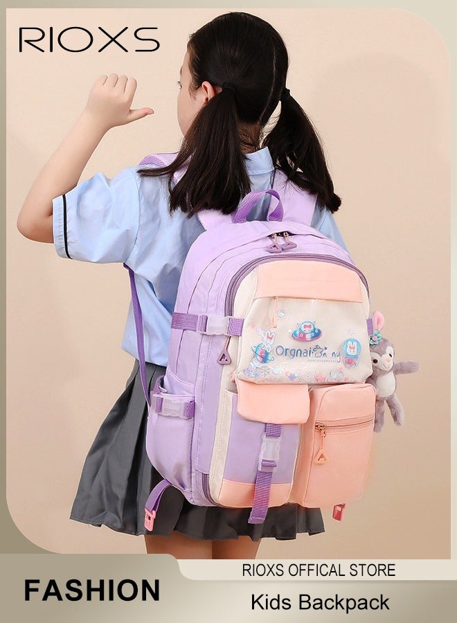 RIOXS Kids Backpack Little Girls Cute Personalized Book Bags for Elementary School Lightweight Resistant Big Travel Daypack with Free Pen Case and Stick Badge - Image 2