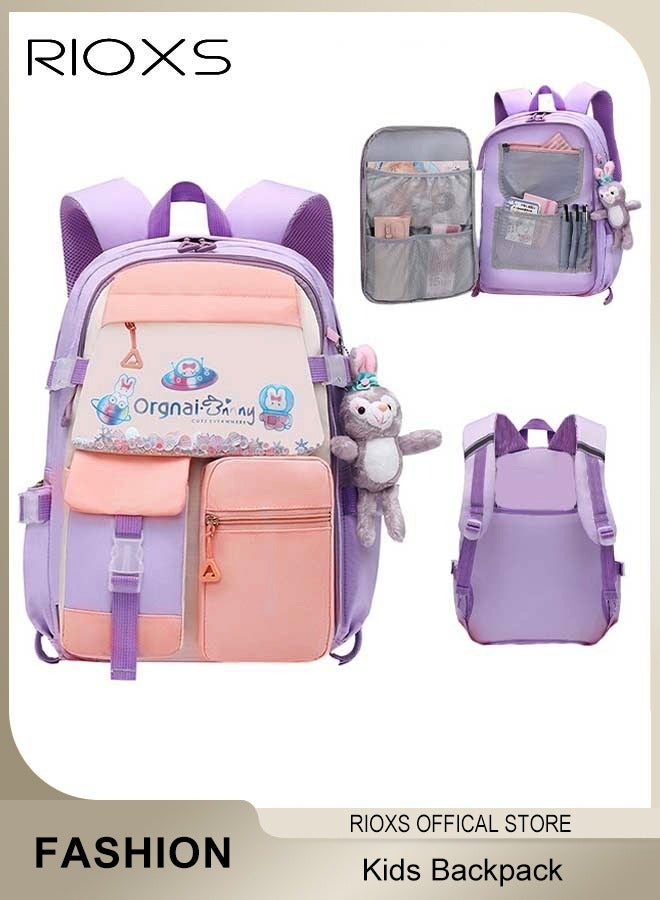 RIOXS Kids Backpack Little Girls Cute Personalized Book Bags for Elementary School Lightweight Resistant Big Travel Daypack with Free Pen Case and Stick Badge - Image 1