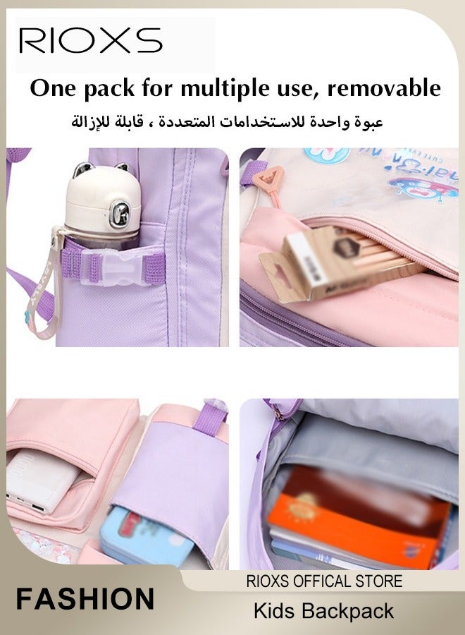 RIOXS Kids Backpack Little Girls Cute Personalized Book Bags for Elementary School Lightweight Resistant Big Travel Daypack with Free Pen Case and Stick Badge - Image 4