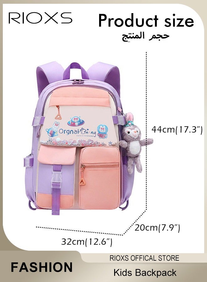 RIOXS Kids Backpack Little Girls Cute Personalized Book Bags for Elementary School Lightweight Resistant Big Travel Daypack with Free Pen Case and Stick Badge - Image 5