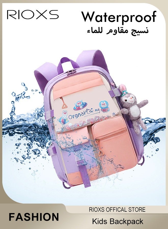 RIOXS Kids Backpack Little Girls Cute Personalized Book Bags for Elementary School Lightweight Resistant Big Travel Daypack with Free Pen Case and Stick Badge - Image 3