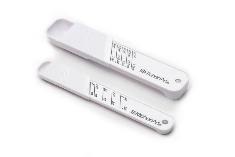 KitchenArt Adjust-A-Teaspoon And Adjust-A-Tablespoon Set, Plastic, 2-Piece, White,9 x 3.5 x 0.75 inches - Image 5