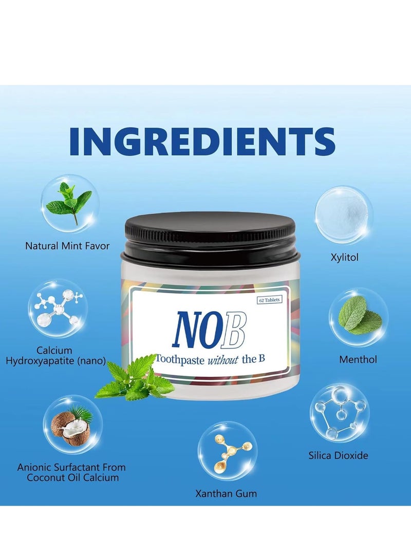 Nob Hill Chewable Toothpaste Tablets, Flouride Free Toothpaste Tabs, Travel Sized Oral Care, Eco Friendly Vegan Dental Tabs for Brushing, Nano Hydroxyapatite Toothpaste, All Natural, Strengthen Teeth 62 Tablets - Image 3