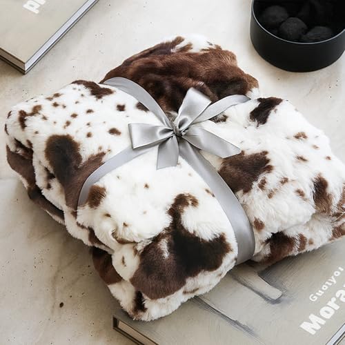 VFROO Ultra Plush Bubble Faux Rabbit Fur Blanket – 950GSM Thick Fluffy Throw Blanket for Bed, Couch, Sofa, or Gift, 50" × 60", Brown Cow - Image 5