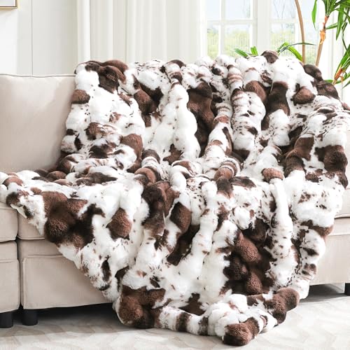 VFROO Ultra Plush Bubble Faux Rabbit Fur Blanket – 950GSM Thick Fluffy Throw Blanket for Bed, Couch, Sofa, or Gift, 50" × 60", Brown Cow - Image 1