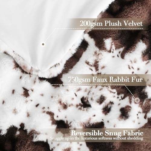 VFROO Ultra Plush Bubble Faux Rabbit Fur Blanket – 950GSM Thick Fluffy Throw Blanket for Bed, Couch, Sofa, or Gift, 50" × 60", Brown Cow - Image 3