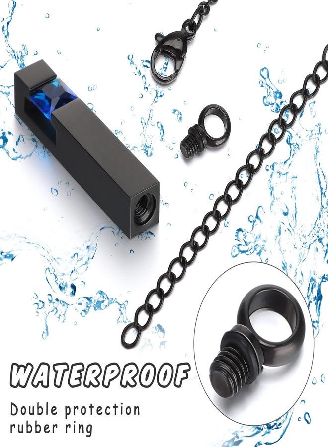 MTLEE 3-Piece Cremation Urn Necklace Set: Unisex Stainless Steel Zircon Memorial Pendants for Ashes Keepsakes, Blue Zircon - Image 3