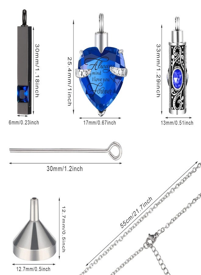 MTLEE 3-Piece Cremation Urn Necklace Set: Unisex Stainless Steel Zircon Memorial Pendants for Ashes Keepsakes, Blue Zircon - Image 2