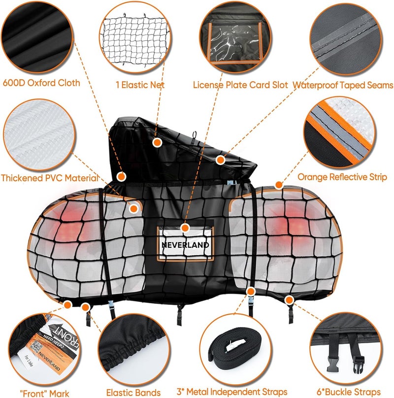 NEVERLAND Heavy Duty 600D Bike Rack Cover for 2 Bikes - Waterproof Bicycle Cover with Clear PVC Panels - Image 4