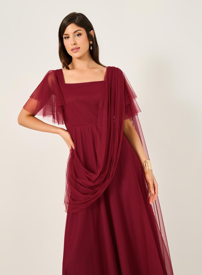 Styli Burgundy Chiffon Dress  - Image 3