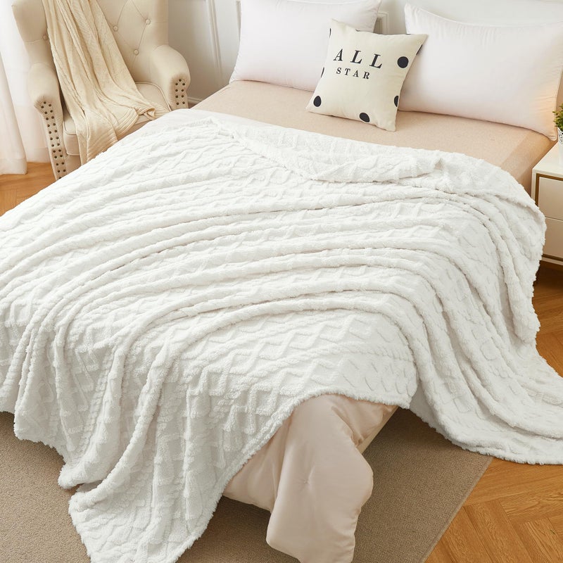 Aganear Fleece Throw Blanket - Cozy Soft Lightweight Fuzzy Flannel Throw Blanket for Women Warm Decorative Present for All Seasons  Portable Throw Blankets for Couch  Sofa  Bed  Car(50""x60""  White) - Image 2