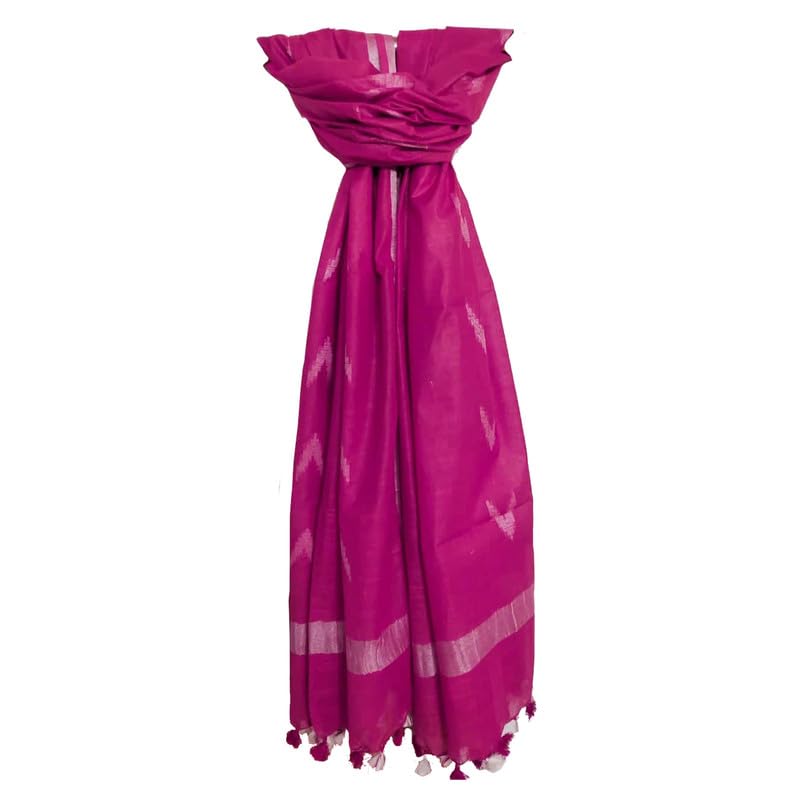 SheenKraft | Women's Handloom Linen Cotton Blend Bhagalpuri Ikkat Dupatta with Zari Designed Free Size_Color Variation (12007 Deep_Pink) - Image 4