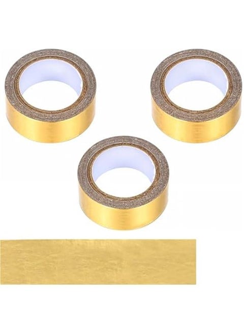 3 Roll Gold Washi Tape, Self Adhesive Gold Foil Washi Tape Masking Tape Craft Metallic Washi Tape for Scrapbooking DIY Craft Shiny Decorative Wall Decor 0.59inch x 16.4FT