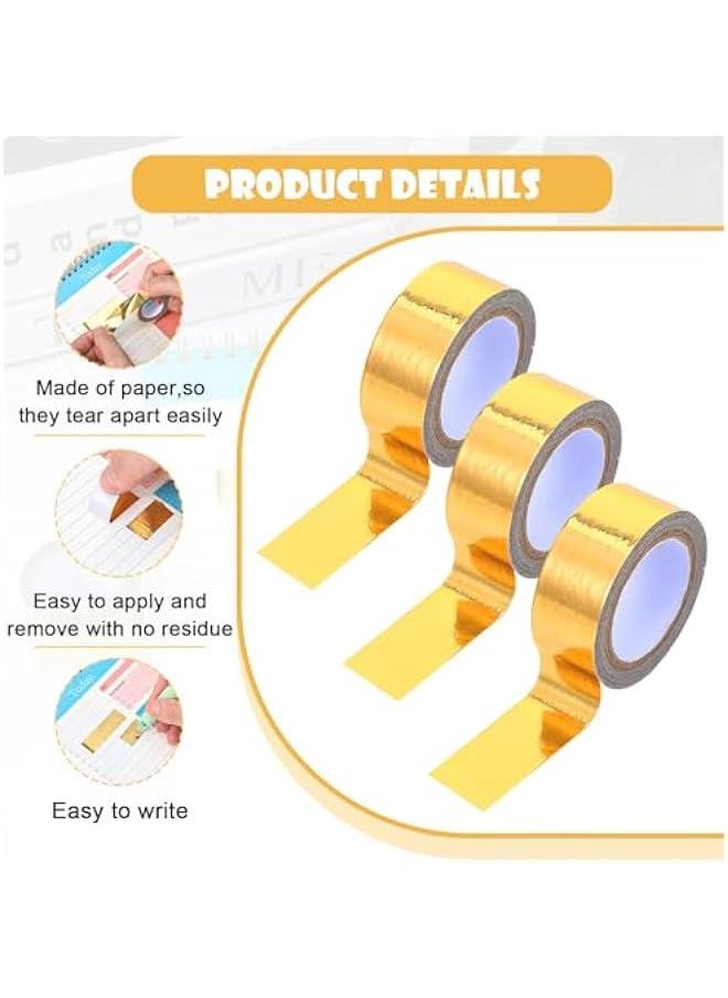 3 Roll Gold Washi Tape, Self Adhesive Gold Foil Washi Tape Masking Tape Craft Metallic Washi Tape for Scrapbooking DIY Craft Shiny Decorative Wall Decor 0.59inch x 16.4FT