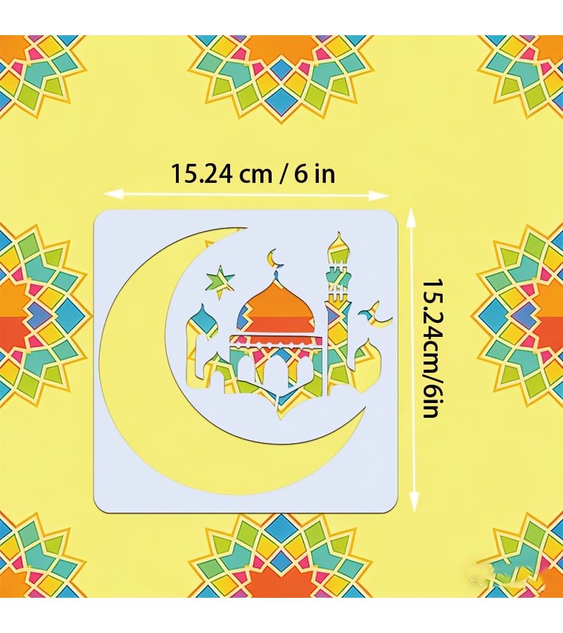 Ramadan Painting Stencil Set 4 Pieces 6 Inch Crescent Moon Star Decor Arabic Calligraphy Stencil Protector For Eid Greeting Card Making Muslim Festival Graffiti Art - Image 2
