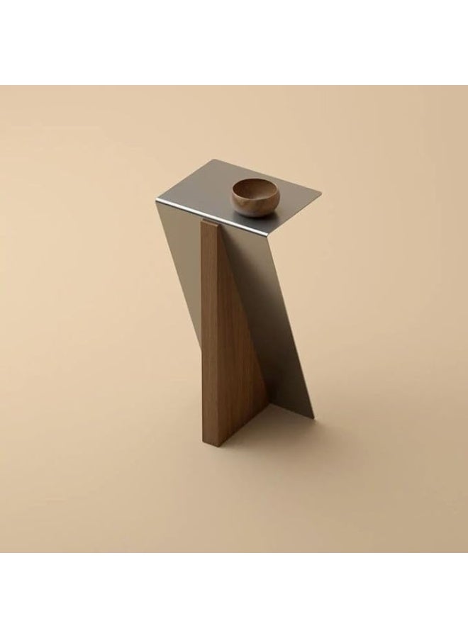 IRONWOOD Geometric Art Side Table - Natural Wood and Stainless Steel - 35x25x60cm - Image 2