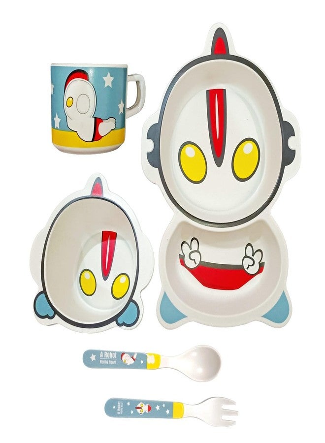 Deepashri™ Set of 2 Bamboo Fibre Dinner Set for Kids |Tableware Set Plate Bowl Cup Fork and Spoon | Feeding Utensils for Kids and Toddlers Eco-Friendly & Biodegradable| 5 Pieces Each (Alien+Crab Blue) - Image 2