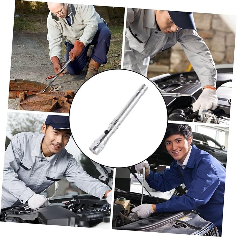 Jojofuny 2pcs Silver Telescopic Magnet Stick with LED Flashlight Flexible Magnetic Pickup Tool - Image 4