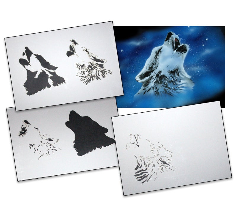 UMR-Design UMRDesign AS001 Wolfshead Airbrush Stencil Template Step by Step Size M