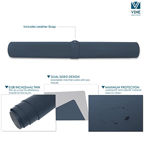 Vine Creations Leather Desk Mat Large 44" x 22", Desk Protector Mat, PU Leather Desk Pad, Large Mouse Pad, Desk Blotter, Desk Pads on Top of Desks, Desk Matt for Desktop, Office Desk Mat (Dark Blue) - Image 5
