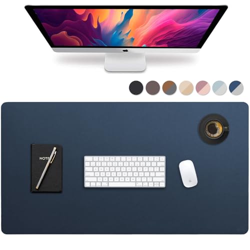 Vine Creations Leather Desk Mat Large 44" x 22", Desk Protector Mat, PU Leather Desk Pad, Large Mouse Pad, Desk Blotter, Desk Pads on Top of Desks, Desk Matt for Desktop, Office Desk Mat (Dark Blue) - Image 1