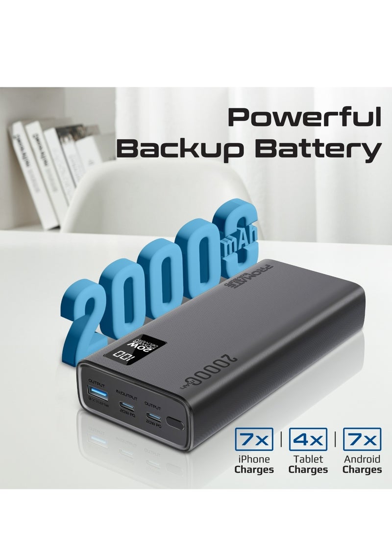 بروميت بنك طاقة فائق النحافة عالمي مع منفذ إدخال/إخراج USB-C بقوة 20 واط، إخراج QC 3.0، منافذ USB-C، شاشة LCD وحماية من ارتفاع درجة الحرارة للهواتف الذكية والأجهزة اللوحية، Bolt-20PD - Image 2