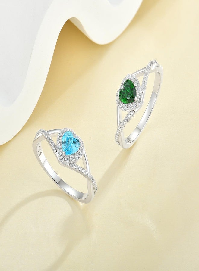 واي أل خاتم YL Infinity Heart من الفضة الإسترليني عيار 925 بتصميم هالة ملتوية، خاتم خطوبة مرصع بحجر الجمشت الصناعي للنساء - مقاس 5 - Image 5