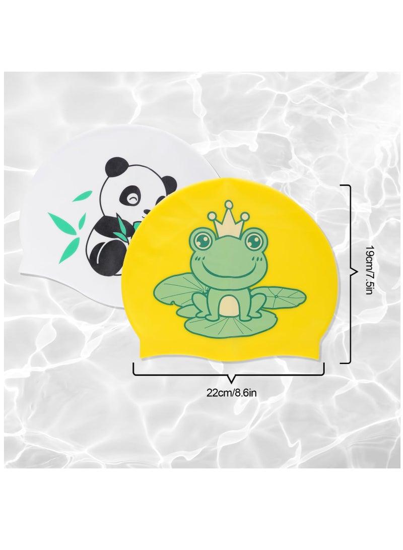 Excefore 4pcs Kids Swim Caps, Kids Swimming Cap Waterproof Silicone Swimming Caps for Long Hair Boys Girls Teens Elastic Swim Cap Bathing Caps - Image 2